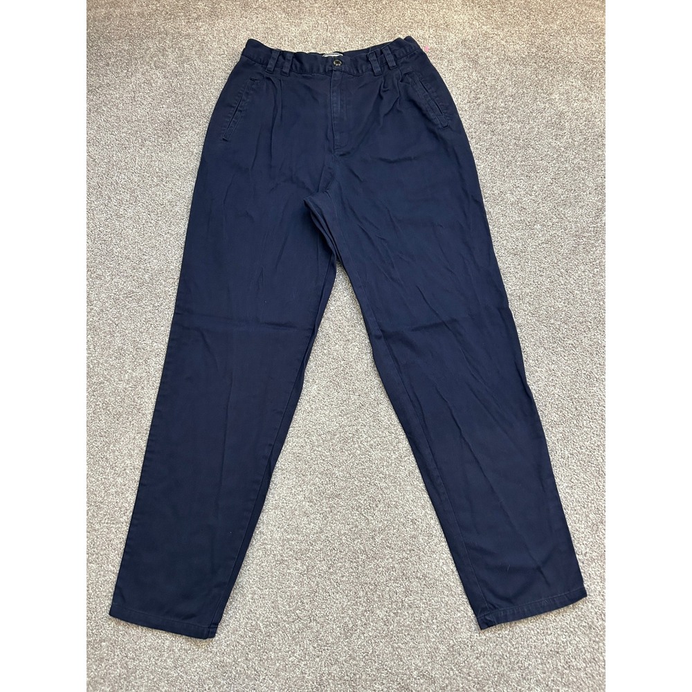 90s Bugle Boy Trousers Women 8 Navy Blue Excellent Vintage Pleated Cotton Chinos